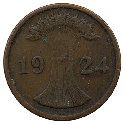 German Weimar Republic 1924A 2 Pfennig VF-EF (VF-30)