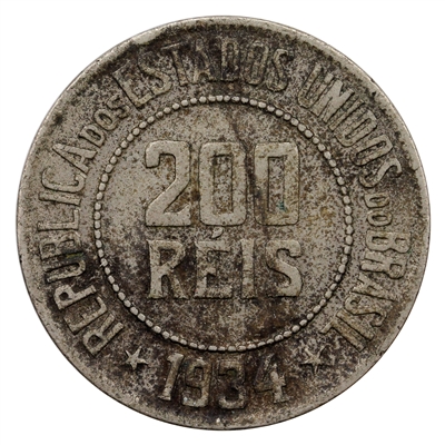 Brazil 1934 200 Reis Extra Fine (EF-40)