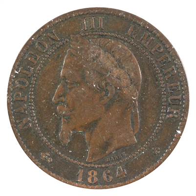 France 1864BB 10 Centimes Extra Fine (EF-40)