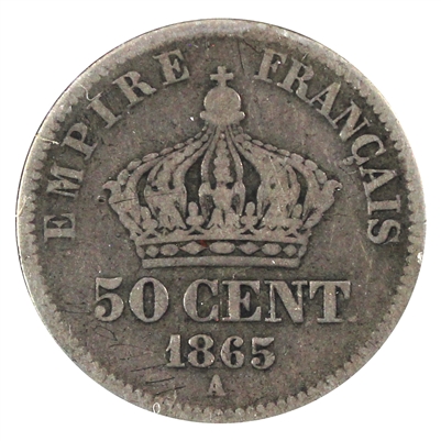 France 1865A 50 Centimes F-VF (F-15)