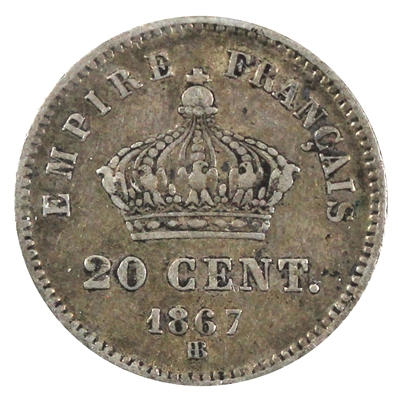 France 1867BB 20 Centimes Extra Fine (EF-40)