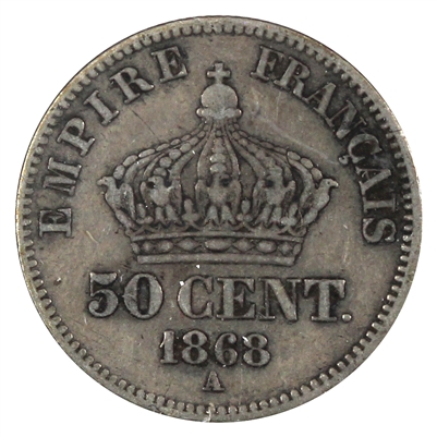 France 1868A 50 Centimes VF-EF (VF-30)
