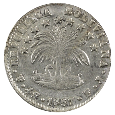 Bolvia 1857 Potosi Mint 4 Soles EF-AU (EF-45) $