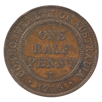 Australia 1916 1/2 Penny Almost Uncirculated (AU-50) $