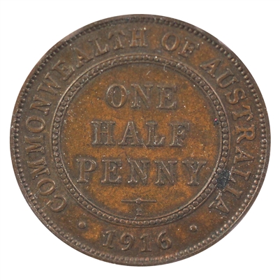 Australia 1916 1/2 Penny Almost Uncirculated (AU-50) $