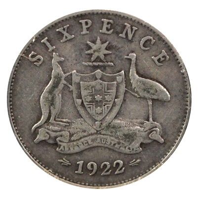 Australia 1922 6 Pence Very Fine (VF-20) $