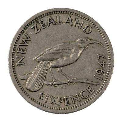 New Zealand 1947 6 Pence Extra Fine (EF-40)