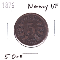 Norway 1876 5 Ore Very Fine (VF-20)