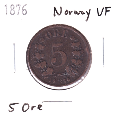 Norway 1876 5 Ore Very Fine (VF-20)