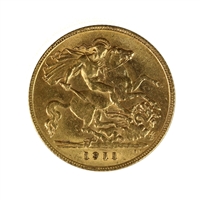 Great Britain 1911 Gold 1/2 Sovereign EF-AU (EF-45)