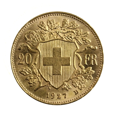 Switzerland 1927B Gold 20 Francs Brilliant Uncirculated (MS-63)