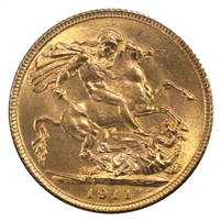 Great Britain 1911 Gold Sovereign Brilliant Uncirculated (MS-63)