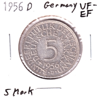 German Federal Republic 1956D 5 Marks VF-EF (VF-30)