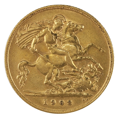 Great Britain 1908 Gold 1/2 Sovereign Extra Fine (EF-40)