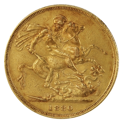 Great Britain 1880 Without Initials Gold Sovereign VF-EF (VF-30)