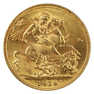 Great Britain 1914 Gold Sovereign UNC+ (MS-62)