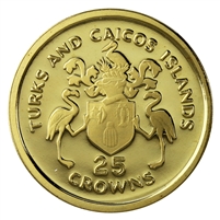 Turks and Caicos 1976 Gold 25 Crowns Proof