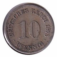 German Empire 1875B 10 Pfennig Extra Fine (EF-40)