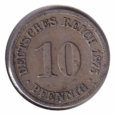 German Empire 1875B 10 Pfennig Extra Fine (EF-40)