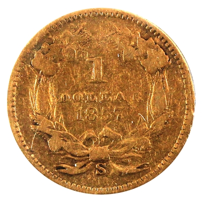 1857 S USA Gold Dollar F-VF (F-15) Scratched