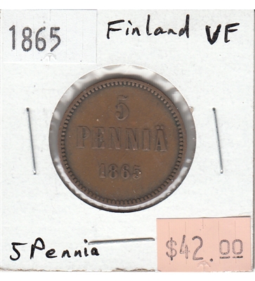 Finland 1865 5 Pennia Very Fine (VF-20)