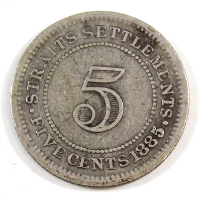 Straits Settlements 1885 5 Cents Very Good (VG-8)