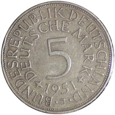 Germany 1951J 5 Marks VF-EF (VF-30)