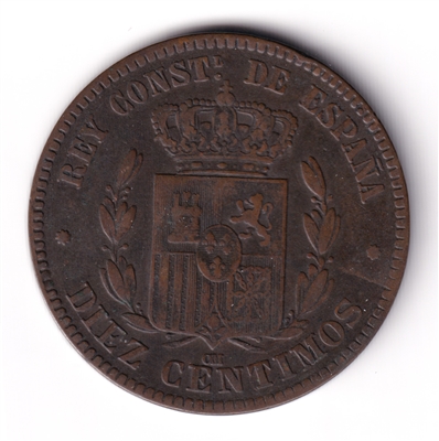 Spain 1878 OM 10 Centimos Extra Fine (EF-40) $