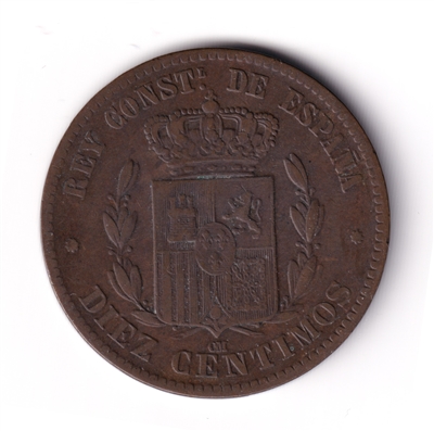 Spain 1877 OM 10 Centimos Extra Fine (EF-40) $