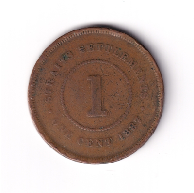 Straits Settlements 1887 Cent F-VF (F-15)