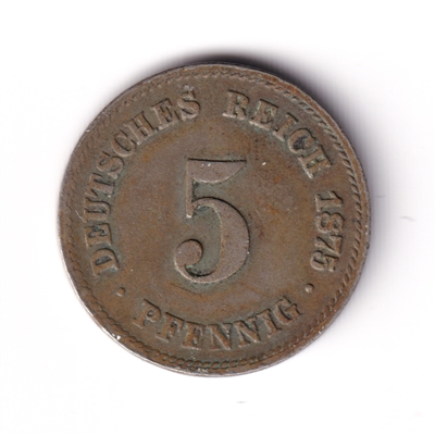 German Empire 1875G 5 Pfennig Extra Fine (EF-40)