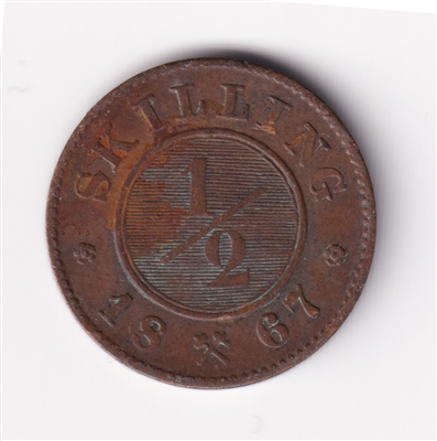 Norway 1867 1/2 Skilling Almost Uncirculated (AU-50)