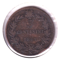 Italy 1861N 5 Centesimi Very Fine (VF-20)