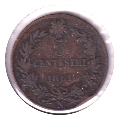 Italy 1861N 5 Centesimi Very Fine (VF-20)