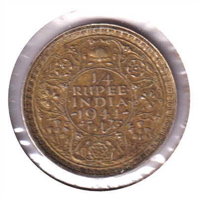 India 1944 1/4 Rupee Almost Uncirculated (AU-50)