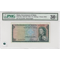 Malta (ND 1949 1963) 10 Shillings, A/2, PMG Certified VF-30, EPQ