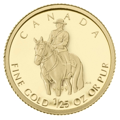 2010 Canada 50-cent Royal Canadian Mounted Police 1/25oz Fine Gold (No Tax) scratched capsule