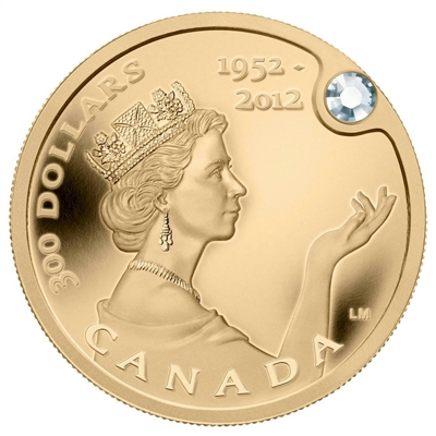 2012 Canada $300 Queen's Diamond Jubilee Pure Gold Coin with Canadian Diamond (No Tax)