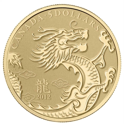 2012 Canada $5 Year of the Dragon 1/10oz. $5 Pure Gold Coin (No Tax)