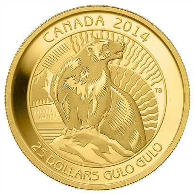 2014 Canada $25 Untamed Canada - Wolverine Pure Gold Coin (TAX Exempt)