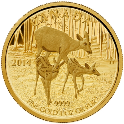 2014 Canada $200 White-Tailed Deer - Quietly Exploring Gold (No Tax)