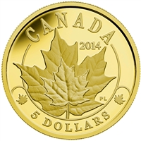 2014 Canada $5 Overlaid Majestic Maple Leaves Pure Gold Coin (No Tax)