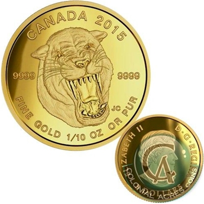 2015 Canada $5 Prehistoric Animals - Scimitar Sabre-Tooth Cat Gold (No Tax)