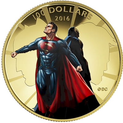 2016 Canada $100 Batman VS Superman Dawn of Justice 14K Gold Coin (scratched capsule)