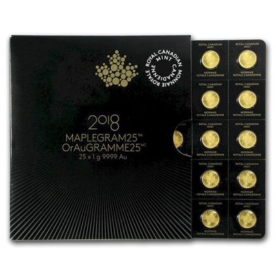 2018 Canada 25 x 1 gram Gold Maple Leaf Sheet (MapleGram25) - No Tax