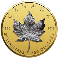 2018 Canada $200 30th Anniversary of the Silver Maple Leaf 1oz. Pure Gold 3D (No Tax)