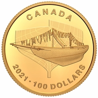 2021 Canada $100 100th Anniversary of the Bluenose: The Launch Pure Gold (No Tax)