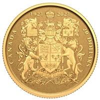2021 Canada $20 100th Anniversary of Canada's Coat of Arms Pure Gold Coin