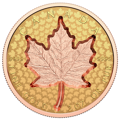 2022 Canada $200 Super Incuse 2oz. Rose Gold Plated Maple Leaf (No Tax)