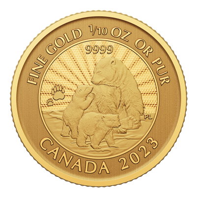 2023 Canada $5 The Majestic Polar Bear and Cubs 1/10oz. 99.99% Pure Gold (No Tax)